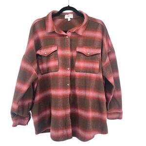 BP. Women’s Pink Brown Plaid Button Front Cotton Flannel Shacket Size 1X